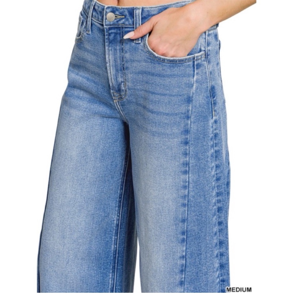 Zenana Wide Leg Side Panel Soft Stretch Jeans NWOT - Picture 5 of 13